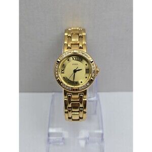 Vintage Guess Womens Gold Tone Crystal Bezel Watch New Battery Dainty Petite